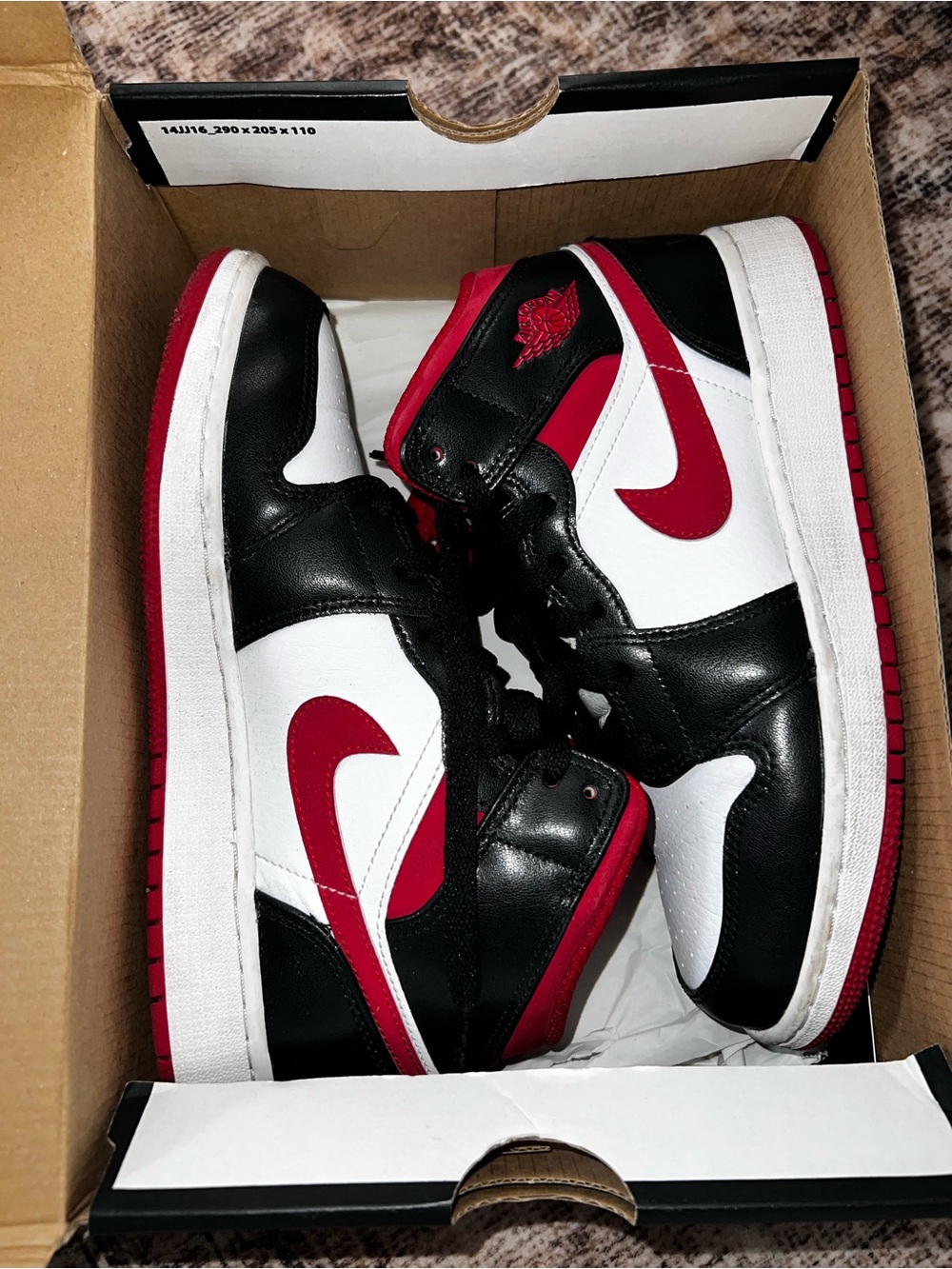 Nike Air Jordan 1 Mid GS Black White Red - Picture 5 of 5